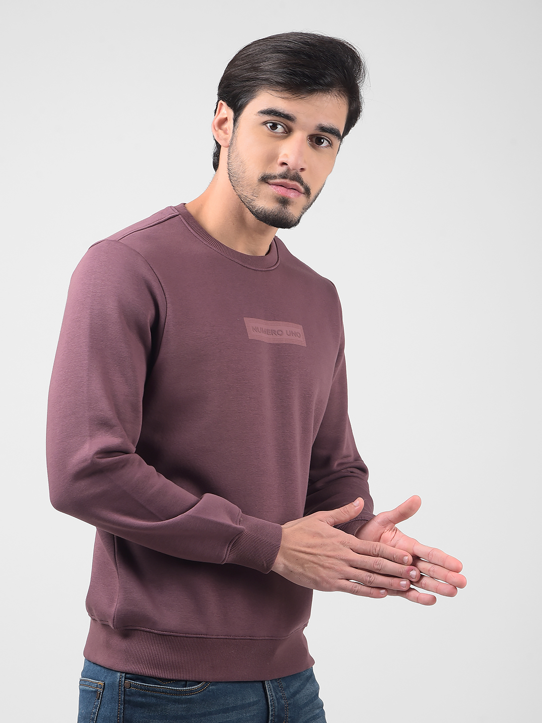 Numero Uno Men Textured Purple Sweat Shirt